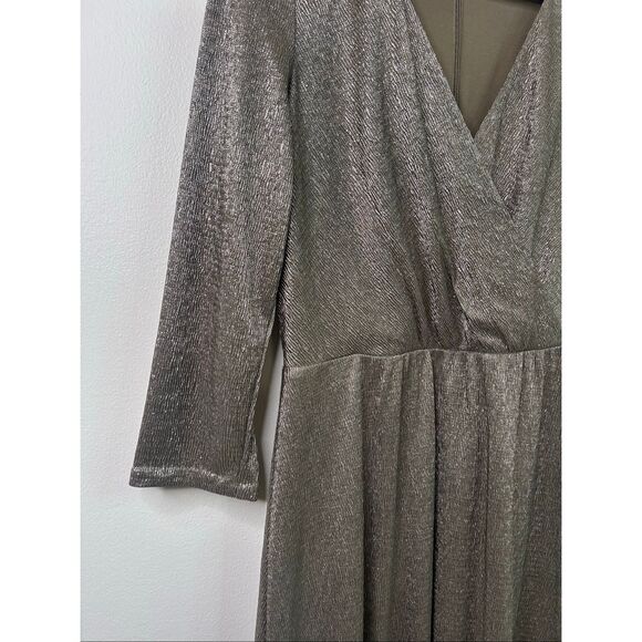 Lauren Ralph Lauren Metallic Gold Long Sleeve Faux Wrap Midi Dress Women Size 10 - Picture 4 of 12